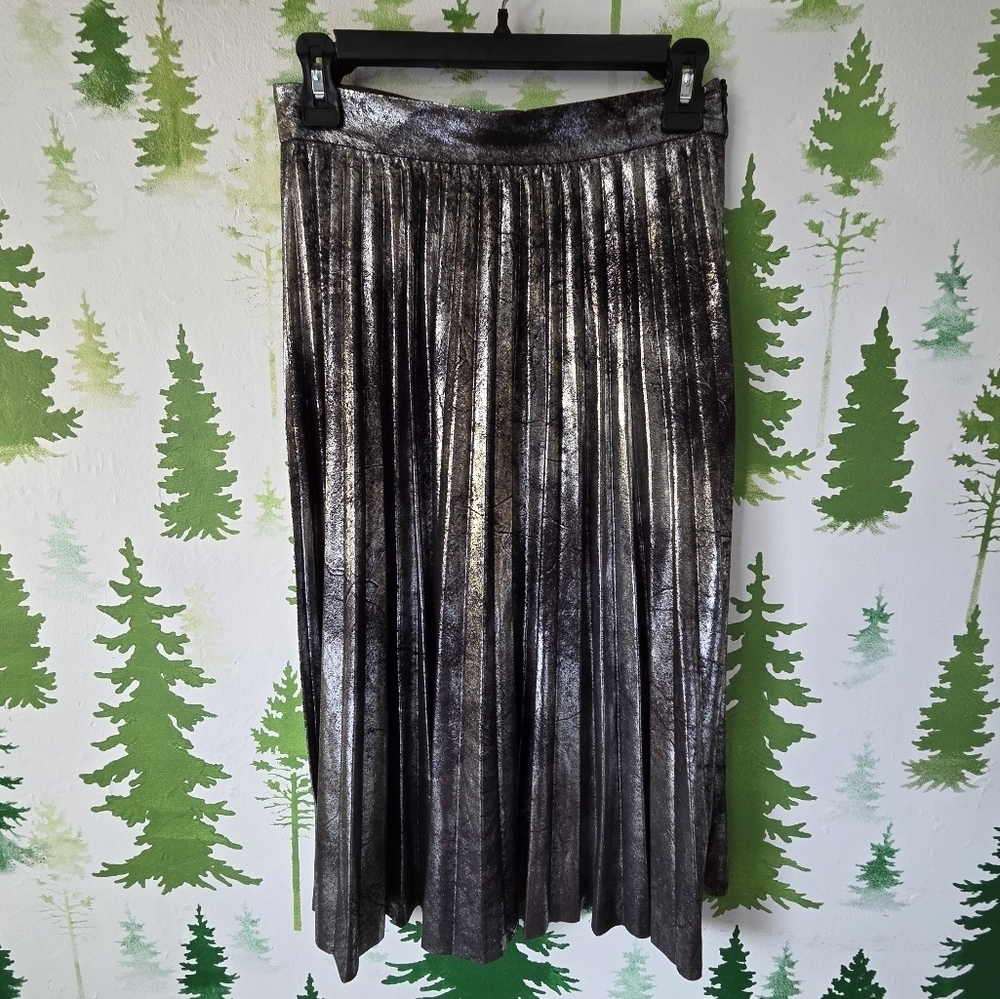 Zara Silver Pleated Midi Skirt